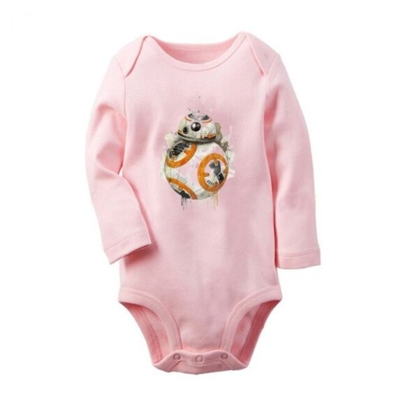 Onesie Disney Star Wars R2-D2 baby girl long sleeve 100% cotton pink new - Picture 1 of 10